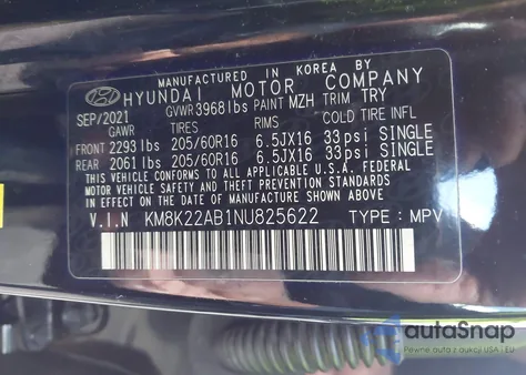 2022 Hyundai Kona Se из США, поврежденный, VIN KM8K22AB1NU855622